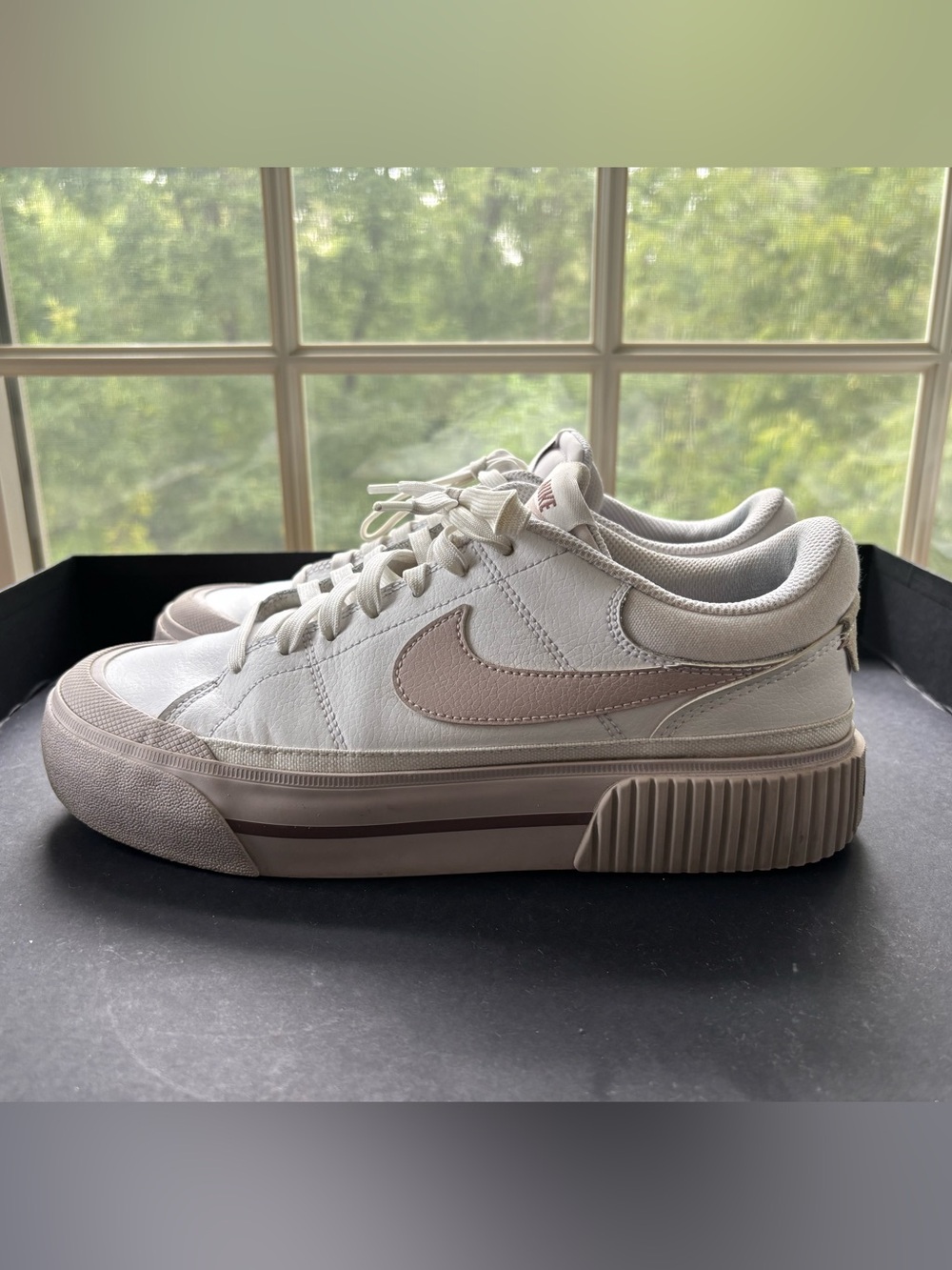 Nike Women's White Sneakers with Blush Pink Swoosh